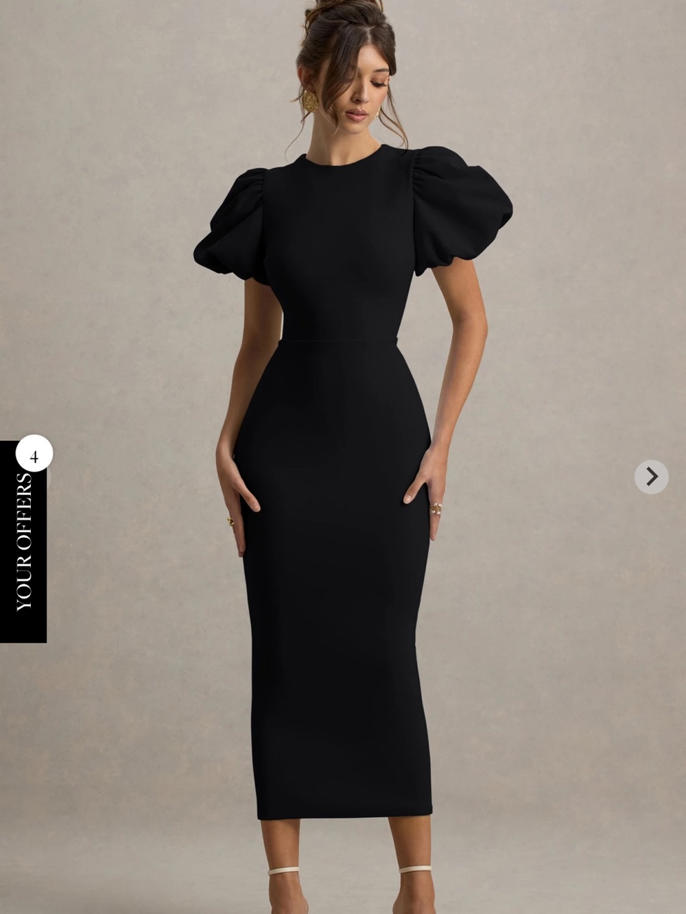 Elegant Black Puff-Sleeve Midi Dress